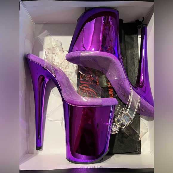 Pleaser Shoes - Pleaser Flamingo 808 Purple Chrome Platform Sandals with Clear Straps